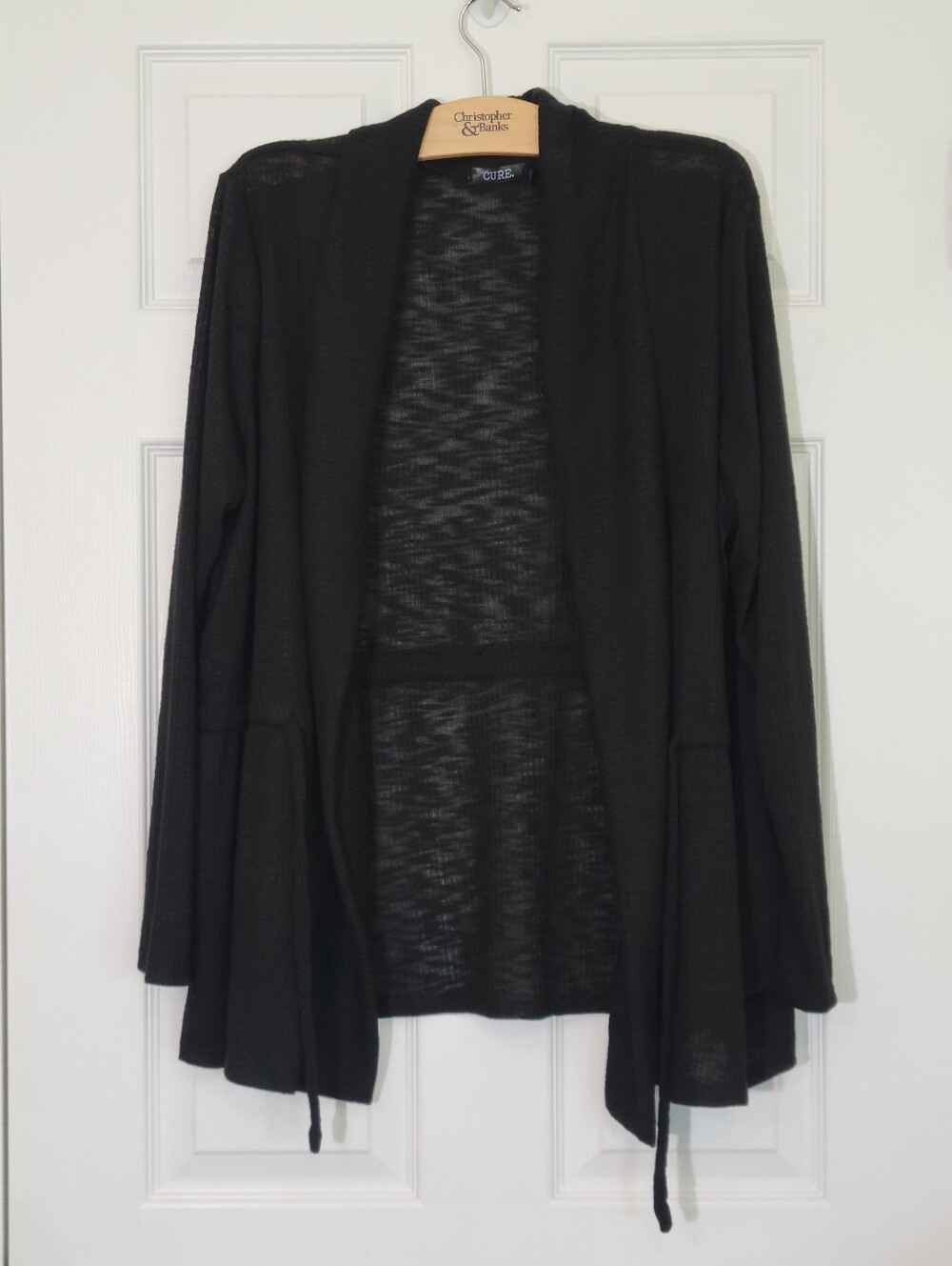 Black Burnout Open Cardigan Layer Plus Size 2xl Tie Detail